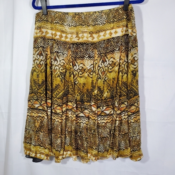 Chico's Brown Multicolor Lined Silk Midi Skirt Size 2 / L/ 12 - Picture 5 of 5